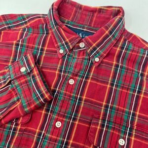 Ralph Lauren Plaid Flannel Workshirt Button Down Long Sleeve Red Green L